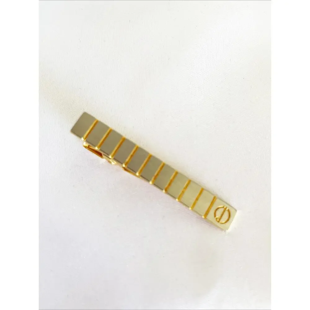 DUNHILL Vintagex Silver Gold Two Tone Lined Logo Rectangular Cufflinks 2 Tie Bar
